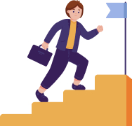 Illustration of a person climbing stairs toward a goal
