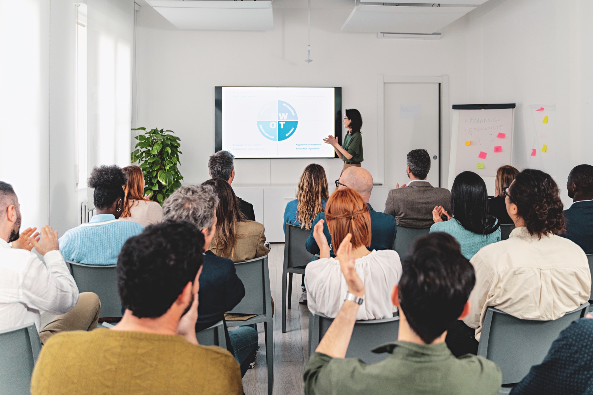 Training room with a presenter and audience