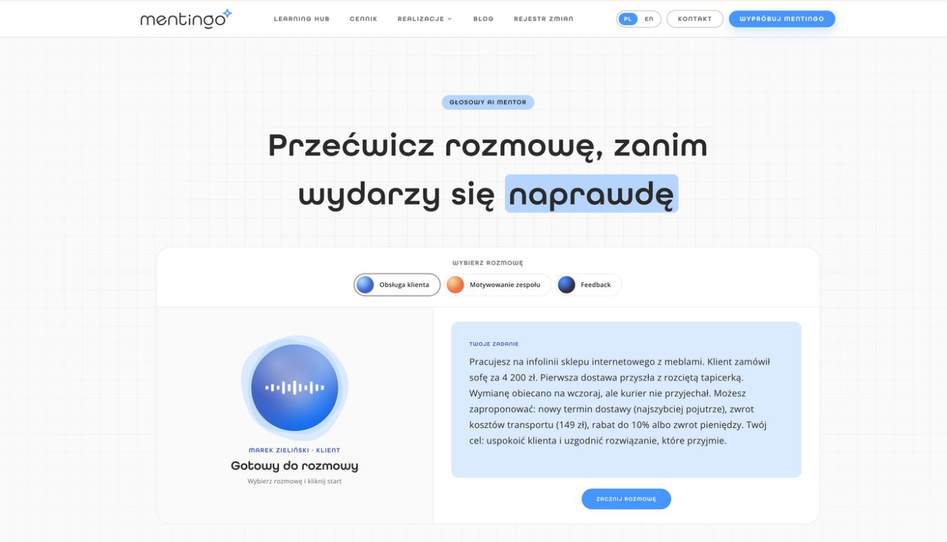 Screenshot strony głównej Mentingo